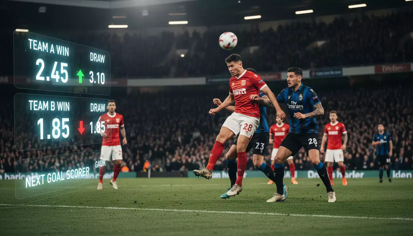 Jogo de futebol ao vivo com odds dinâmicas a mudar no ecrã