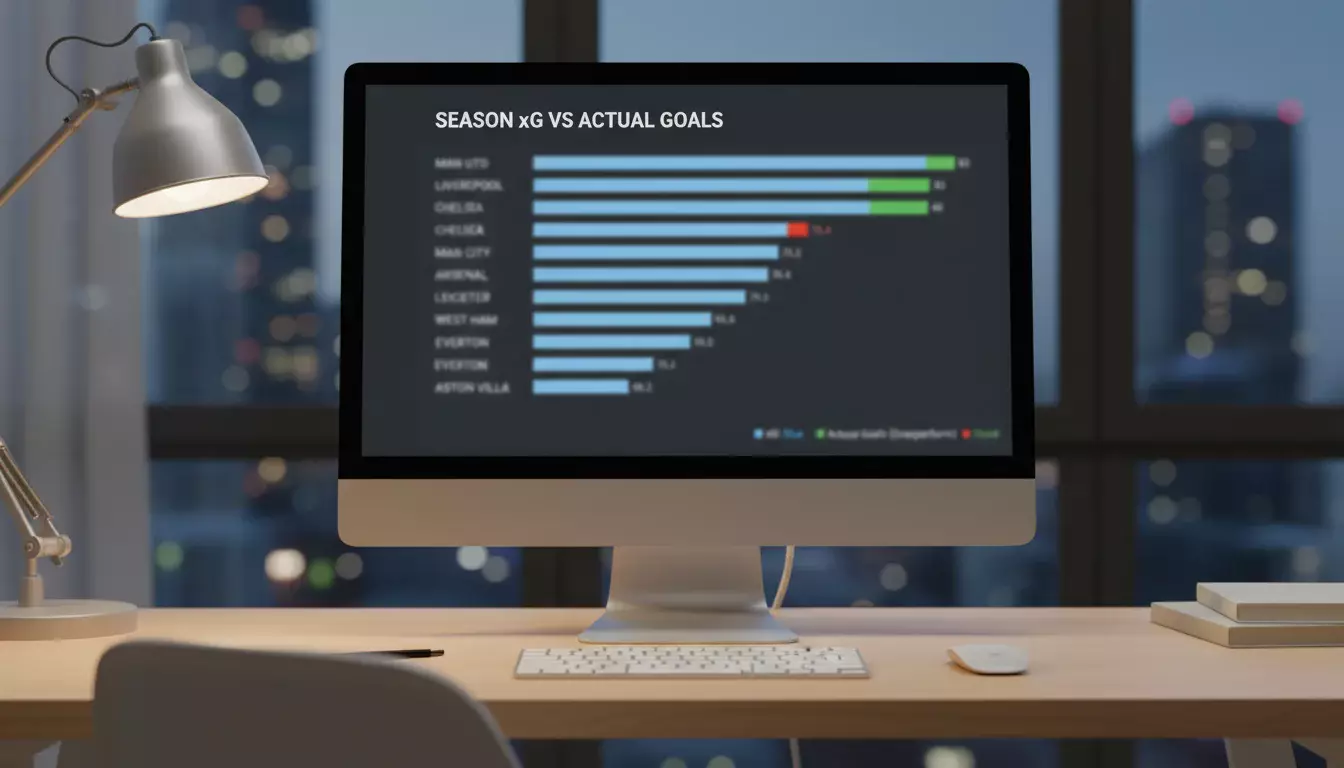 Gráfico comparando xG esperado com golos reais marcados por várias equipas