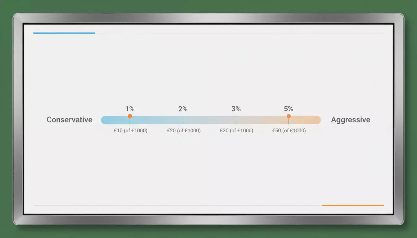 Diagrama mostrando diferentes percentagens de unidade de 1% a 5% da banca