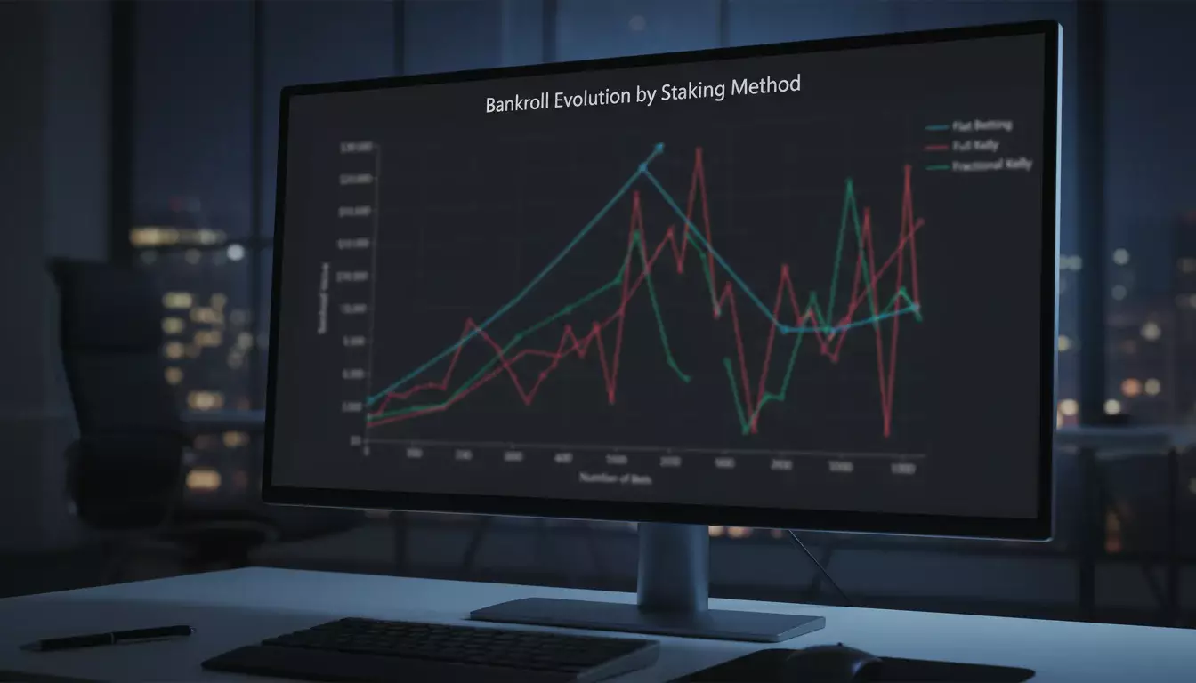 Gráfico comparando evolução de banca com diferentes métodos de stake