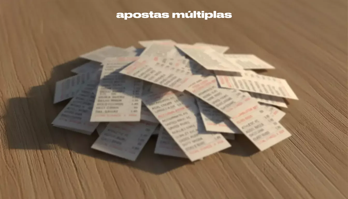 Vários bilhetes de apostas sobrepostos representando uma aposta acumulada