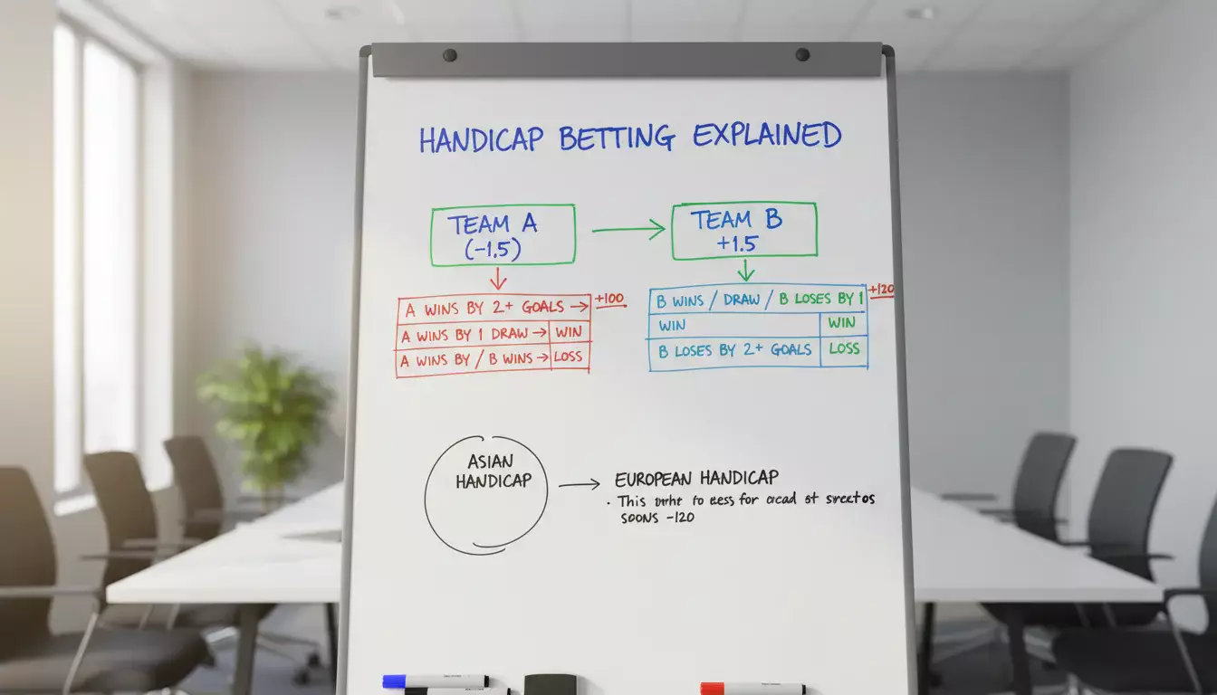 Quadro branco com diagramas explicativos de diferentes cenários de handicap