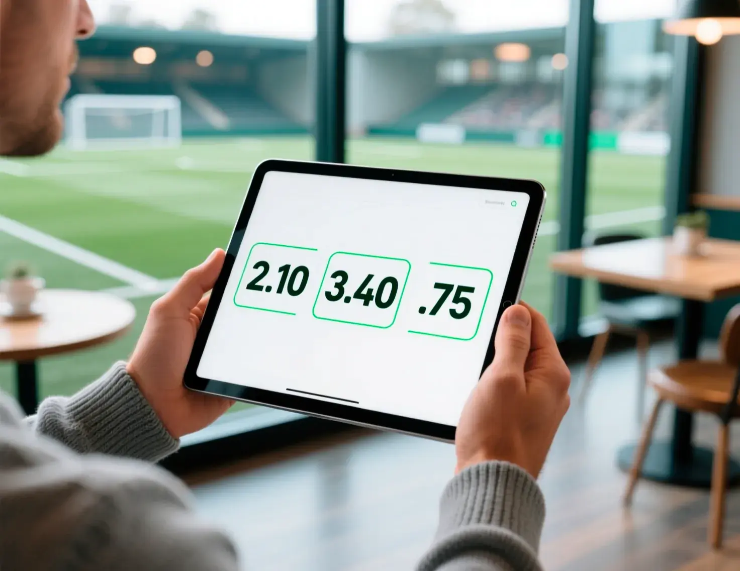 Tablet a mostrar odds decimais de apostas desportivas