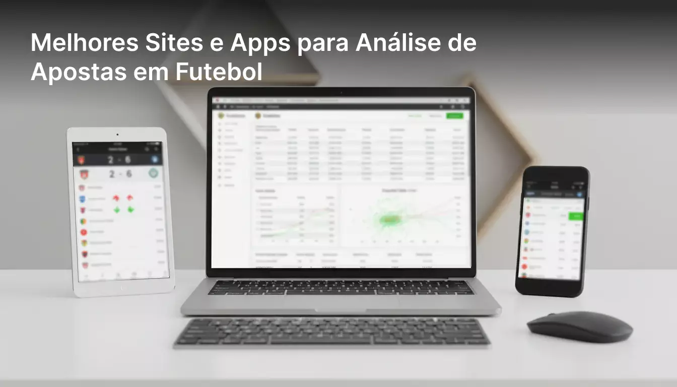 Múltiplos dispositivos mostrando aplicações e sites de análise de futebol