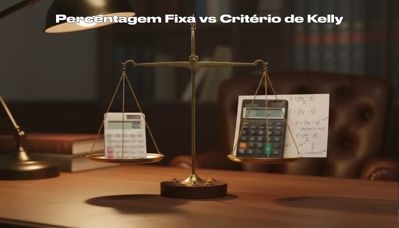 Balança equilibrando dois métodos de gestão de banca