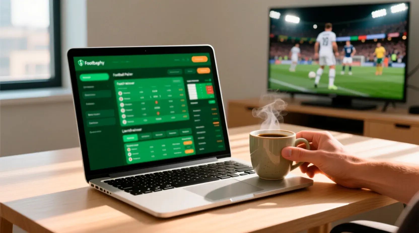 Interface de plataforma de apostas num computador portátil mostrando múltiplos mercados de futebol com odds e opções de aposta