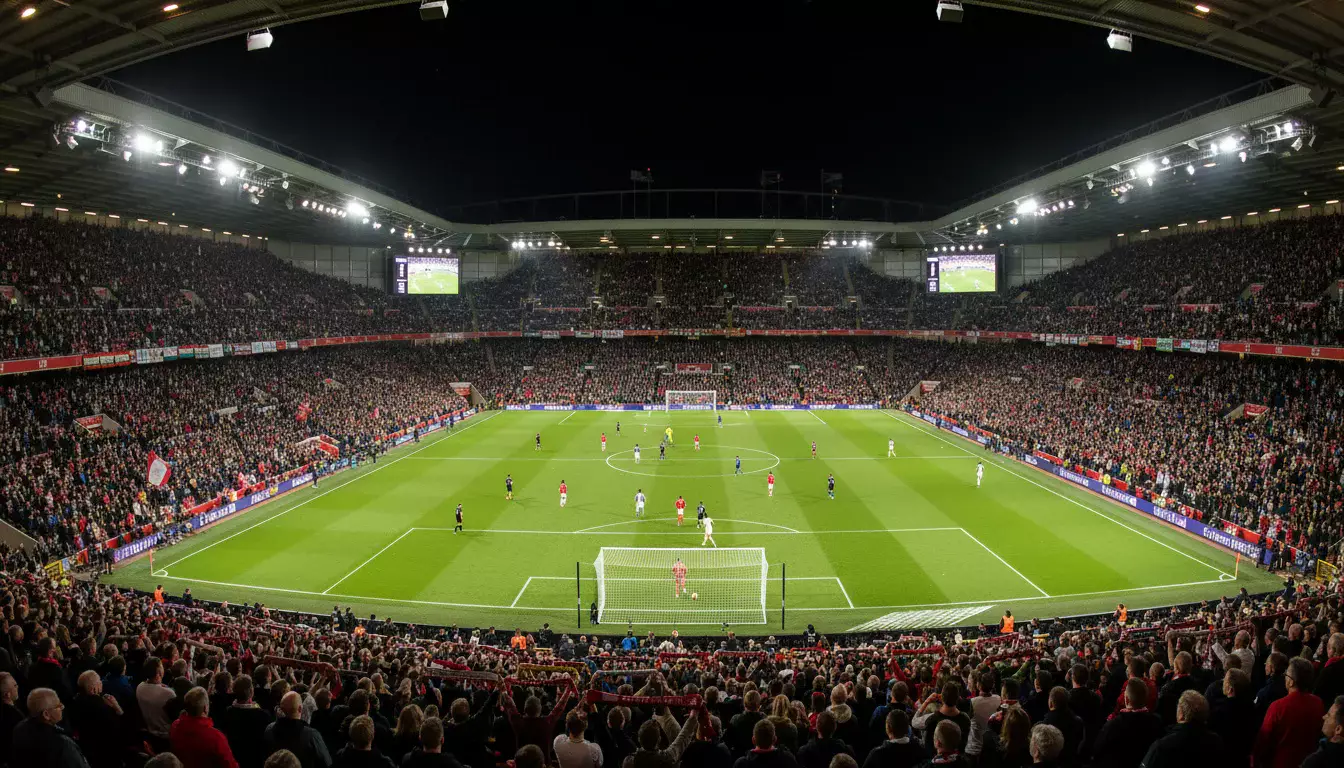 Estádio da Premier League cheio durante um jogo de grande cartaz